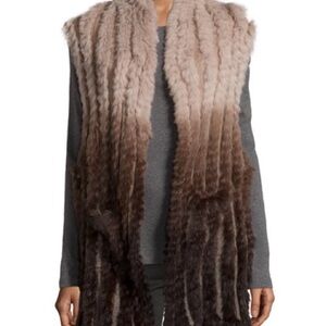 Love Token Ombré Rabbit Fur Longline Vest with Pockets Acrylic Wool Blend Fall